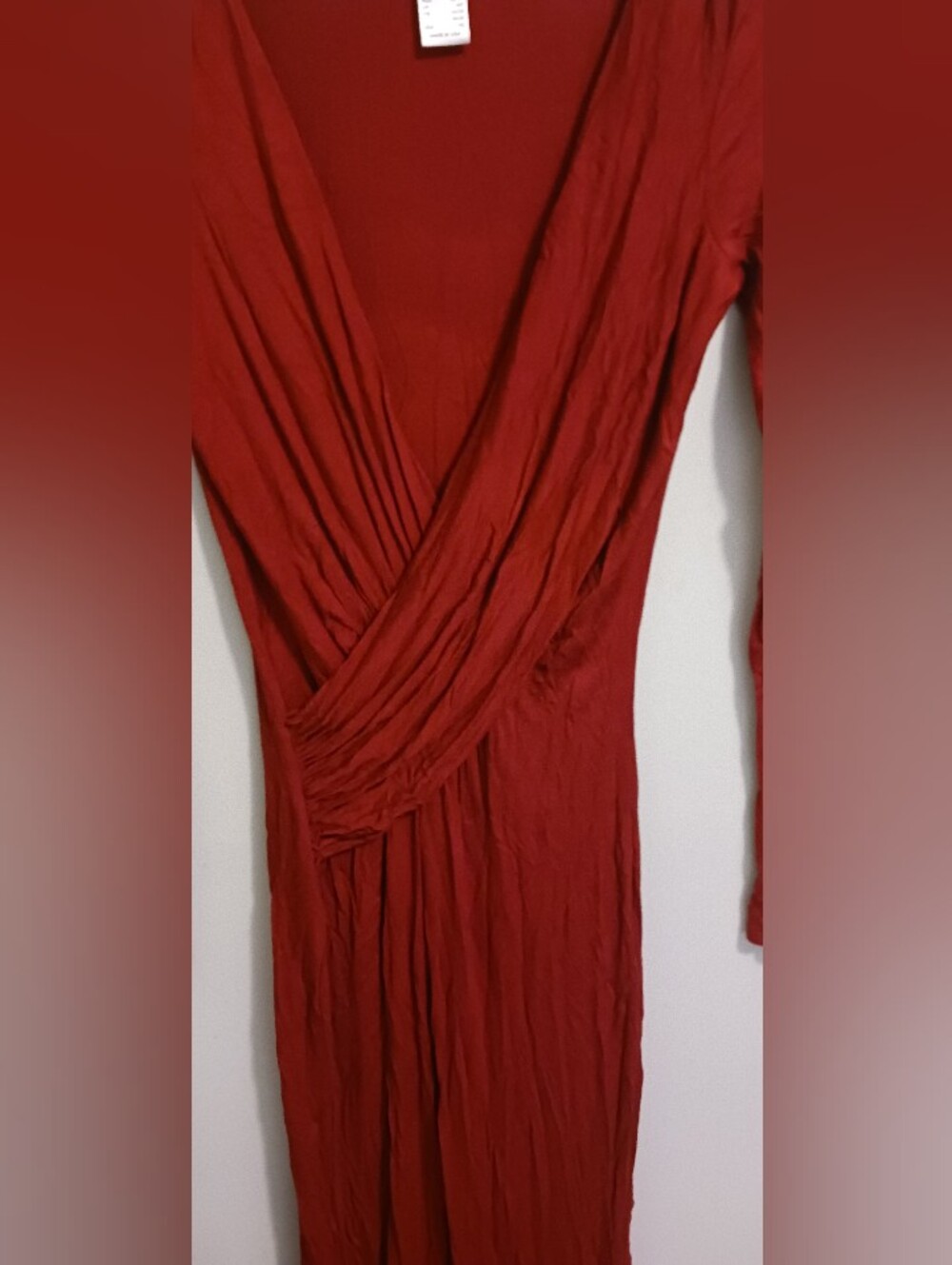 Venus Burgundy Red Long Sleeve Plunge Faux Wrap Side Slit Maxi Dress XS - Picture 4 of 6